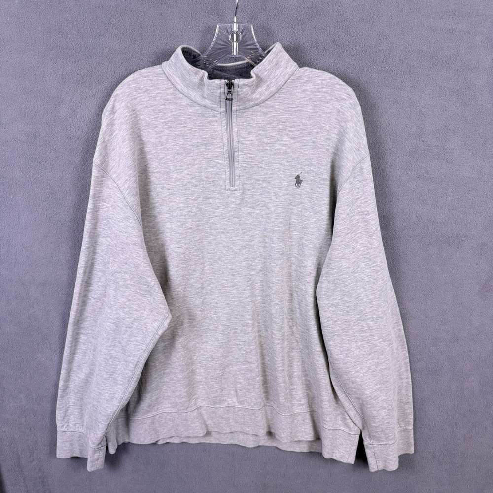 Polo Ralph Lauren Quarter Zip Sweater Men XXL Beige Pullover Logo Heritage Prep